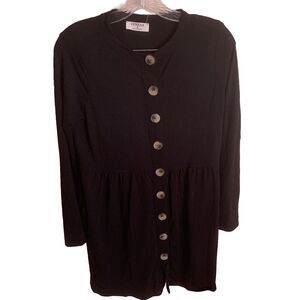 Zenana Women Size S Small LS Black Shirred Waist Button Cardigan RC-2052AB